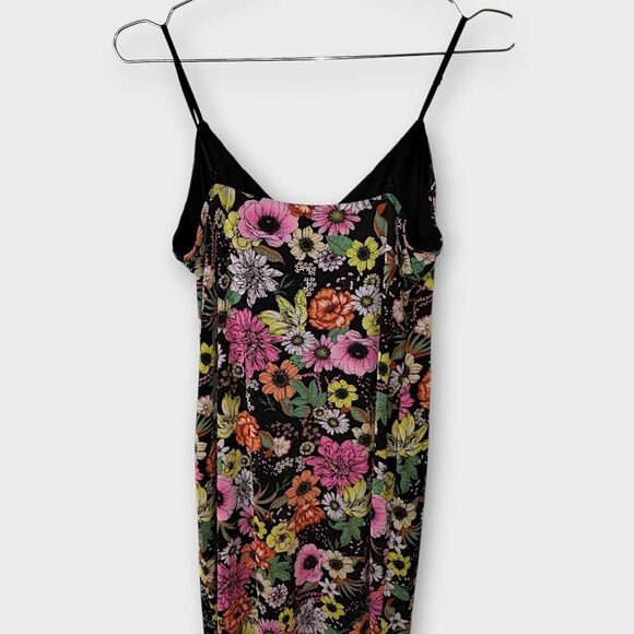 AFRM Dress Sz Large Midi Strappy V Neck Black Stretch Mesh Floral Print Bodycon - Picture 5 of 6